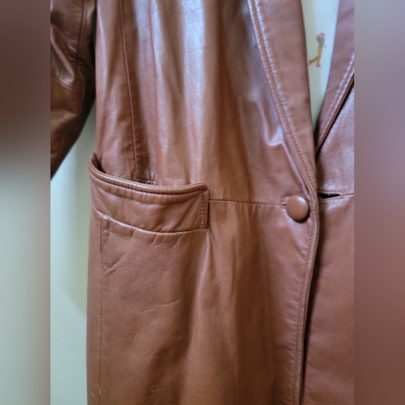 Vintage puff sleeves faux leather trench‎ coat - Picture 4 of 11